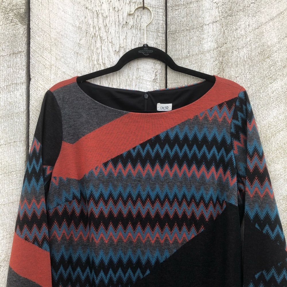 Cache | Chevron Color Block Long Sleeve Midi Dress - image 3